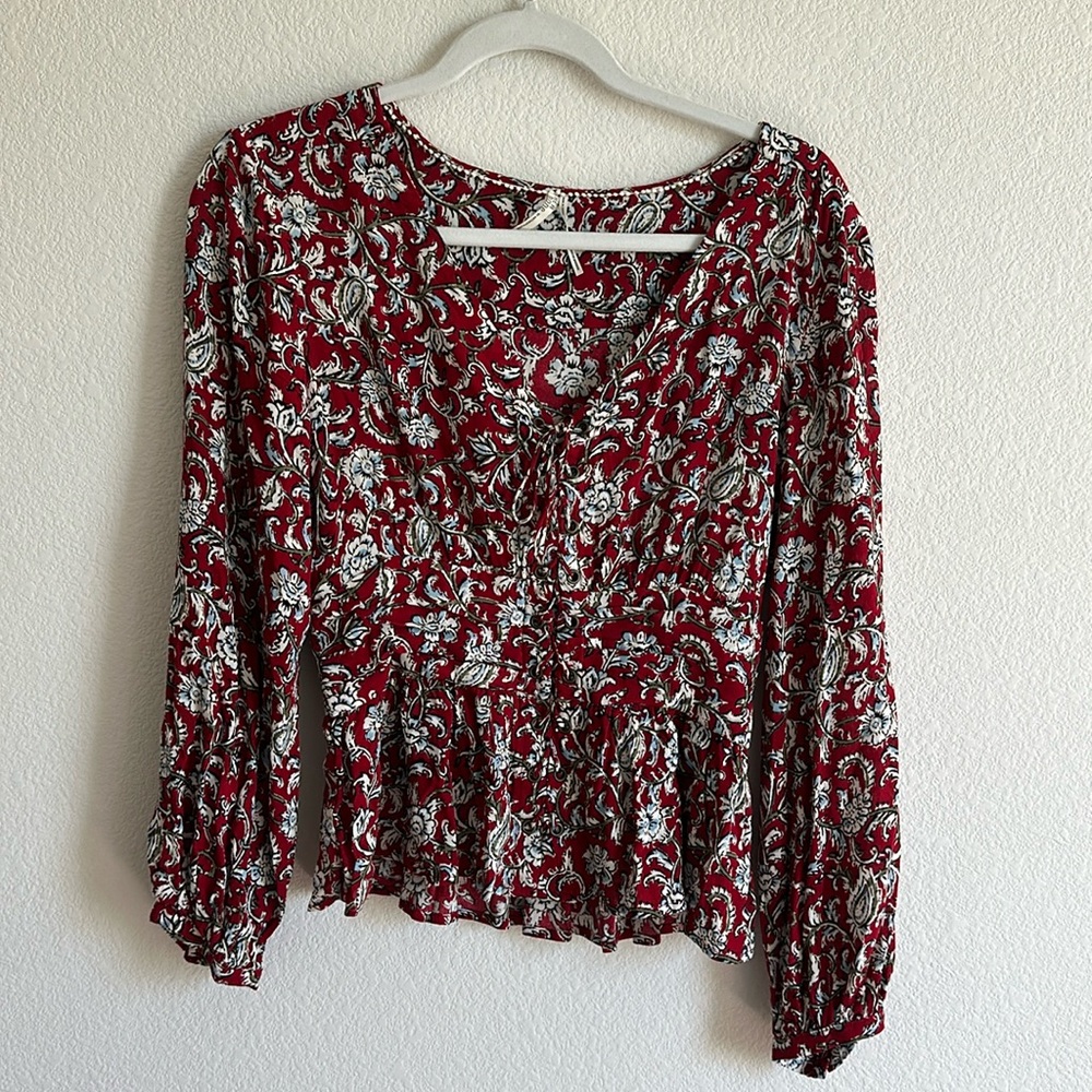 Red long sleeve corset style top